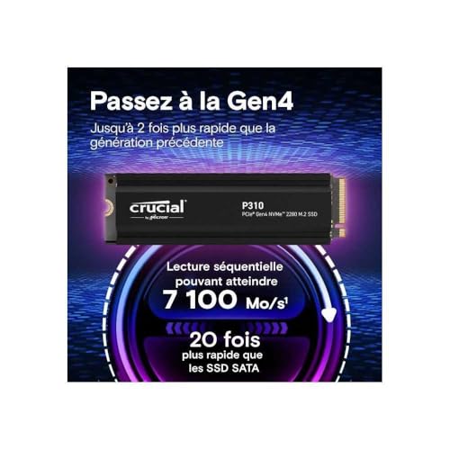 Image of Crucial P310 1TB PCIe Gen4 2280 NVMe M.2 SSD with heatsink