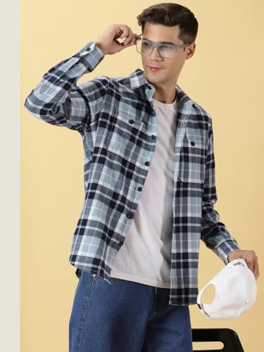 Image of Thomas Scott Men's | Checks | Full Sleeve | Regular Fit | 100% Cotton | Double Pocket | Spread Collar | Casual Shirt