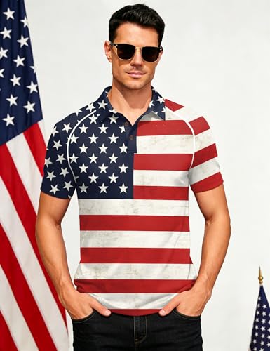 Camiseta polo para hombre con bandera americana, manga corta, estilo patriótico para 4 de julio miniatura 2