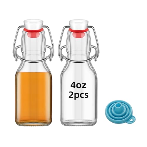 eispap 2Pcs 4 oz Swing Top Glass Bottles,Flip Top Glass bottles with airtight Caps for Home Brewing Beer,Kombucha,2nd Fermentation,Kefir,Beverages,Soda,Oils,Vinegar,Limoncello,Vanilla extract (2PC)