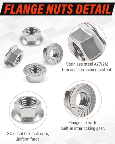 25 Stück Flanschmuttern M4, Jeboler M4 Muttern Edelstahl DIN 6923 Sechskantmutter mit Flansch und Sperrverzahnung Bundmutter, Sperrzahnmuttern Gezahnte Sechskantmuttern für Fahrradwartung etc.