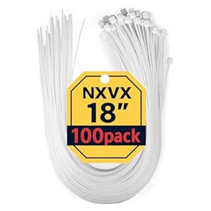 NXVX 18 Inch Heavy Duty Nylon Zip Ties – 100PCS White Cable Ties for Home, Garden, Industrial & Automotive Use