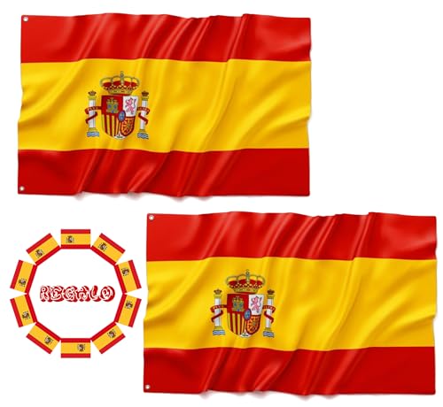 BIORYC ® 2 Banderas Grandes para Exterior de Poliéster Densidad 110g/cm² reforzada + Regalo. Bandera con 2 Ojales Metálicos. Ideal para Balcón. Spanish French Italian Flag. Mundial 2026 (2_UDS)