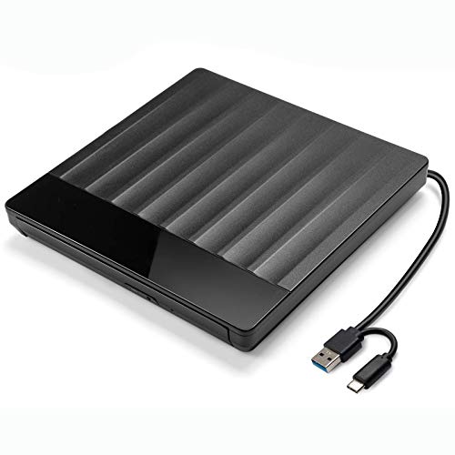 Externes CD DVD Laufwerk USB 3.0, mit Type-C Portable Slim CD/DVD-RW Brenner für Alle Laptops/Desktop，Kompatibel mit Win10/XP/Win 7/Win 8,