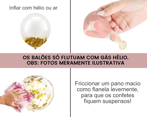 Kit Com 10 Bexigas Prata Metalizada Com Confetes Dourado Festa De Aniversario Balão Para Ano Novo Ev