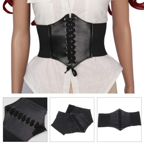 Waist Cincher Corset Wide Band Elastic Tied Waspie Belt Leather Black steampunk buy now online