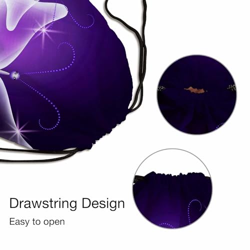 Two Butterfly Big Small Bubbles Bright Star Purple Background Drawstring Backpack Gym Backpack Draw String Shoe Swim Back Bag for Women Men 14x16.9 Inch3