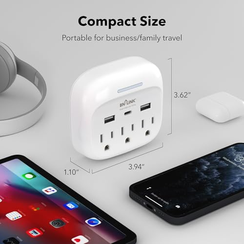Image of BN-LINK Multi Plug Outlet Extender 2 Pack, 3 Wall Outlets Outlet Splitter with 3 USB Ports(1 USB C), Charging Adapter for Dorm, School, Travel, Office, Home