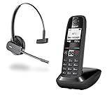 telefono inalambrico con auriculares y microfono  Gigaset - Teléfono AS405 de color negro y auricular C565 Gap