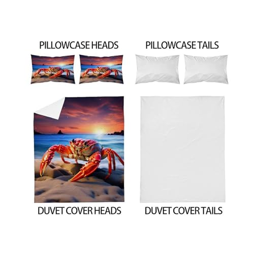 Parure de lit crabe rouge microfbre 260x220 cm avec taies d'oreiller