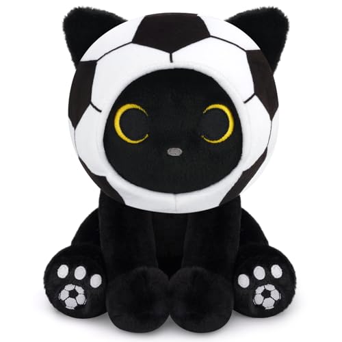 Image of Cat Soccer Plush Toy - 8inch Black Cat Plushies | Soccer Gift for Kids, Boys, Girls, Cute Plushies with Removable Soccer Ball, Huggable Stuffed Kitten