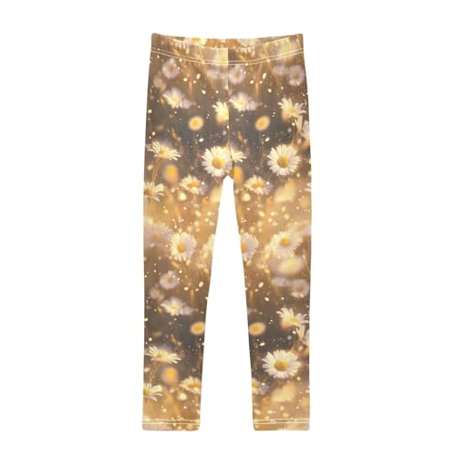 Whimsical Daisy Flower Girls Casual Leggings for Kids Printed Long Pant Bottoms Stretch and Soft
