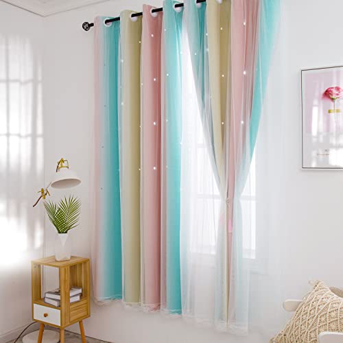 Hughapy Curtains For Girls Bedroom Kids Curtains Rainbow Curtains Girls Curtains Star Curtains Princess Room Decor For Daughter Bedroom Window #TOP1
