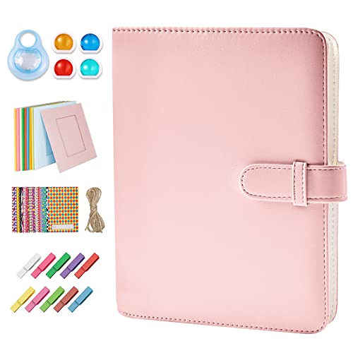 256 Album Photo pour Fujifilm Instax Mini 11 9 8 90, Polaroid Snap PIC-300 Mini Album 3' en Cuir PU Portable avec Coloré Filtre und à Selfie Len Autocollant Lanière Set d'accessoires (Rose)