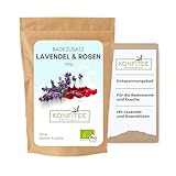 KONFITEE LAVENDEL ROSENBLÜTEN BAD 100G I BADE-TEE ENTSPANNUNG I BADEZUSATZ GETROCKNETE ROSEN &AMP; LAVENDEL I BIO-BADEKUGELN VEGAN &AMP; GLUTENFREI I FREI VON ZUSÄTZEN &AMP; AROMASTOFFEN I PREMIUM QUALITÄT