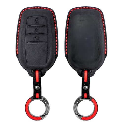 Image of KMH Alcantara Key Cover Compatible with Toyota Fortuner | Fortuner Legender | Innova Hycross 3 Button Shell Case Holder Full Key Protector Smart Keycover with Keychain (D3) Black - Pack of 2