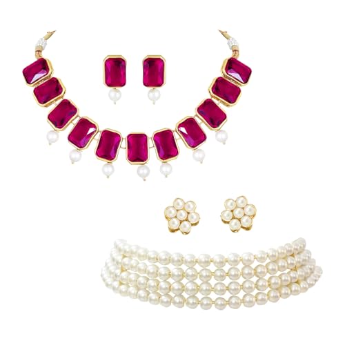 Image of Peora Traditional Maharani Haar Necklace with Earrings Bridal Jewellery Set Gift for Women