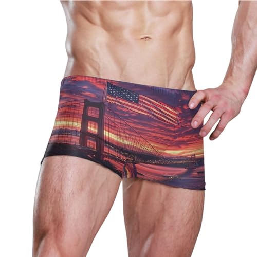 July 4th Independence Day Golden Gate Bridge Mens Swim Trunk Swimwear Swim Brief Square Leg Board Short S S04073723