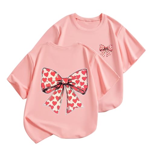Girls' Short Sleeve Graphic T-Shirts Bow Print Tee Shirts Summer Cotton Tshirts Crewneck Cute Tops
