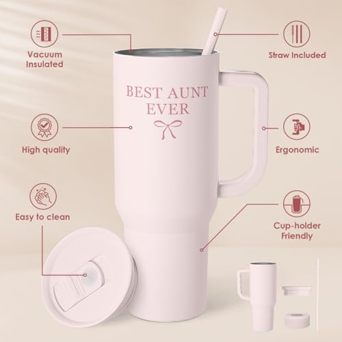 Image of SANDJEST Gift for Aunt - Best Aunt Stainless Steel Tumbler with Handle, Travel Coffee Mug for Moms - Aunts Gifts for Birthday Christmas Mothers Day, 40oz