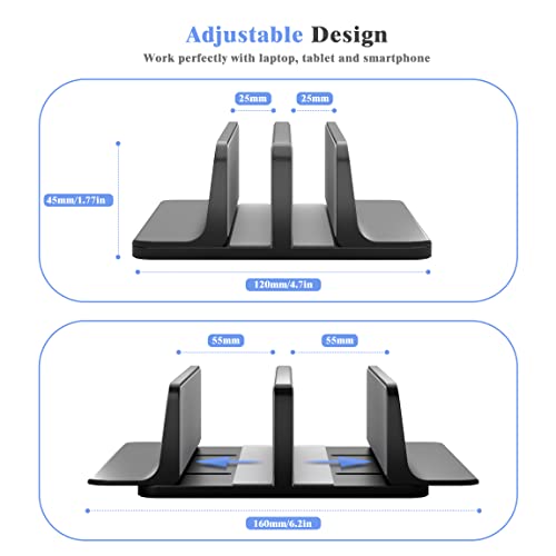 Vertical-Laptop-Stand-Holder-Adjustable-2-Slot-Aluminum-MacBook-Desktop-HoldeUp-to-173-inch-Space-Saving-for-All-MacBookChromebookSurfaceDelliPad-and-Gaming-Laptops-Black