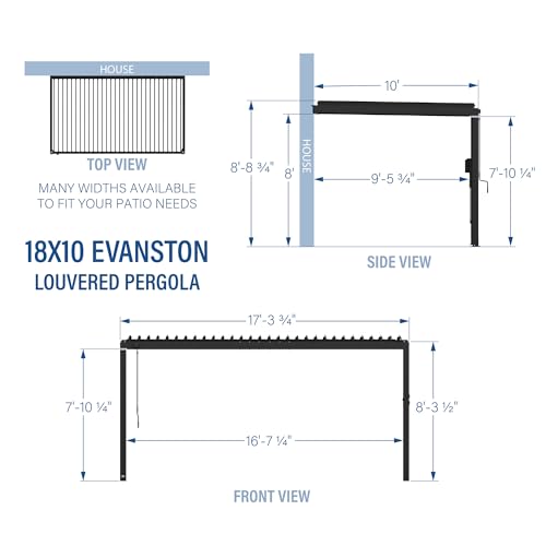 Image of Backyard Discovery Evanston 18'x10' Galvanized Steel Wall-Mounted Louvered Pergola Kit with Adjustable Roof, Shade, Rain Protection, High-Wind Rating, PowerPort, Gutter System for Outdoor Patio, Deck