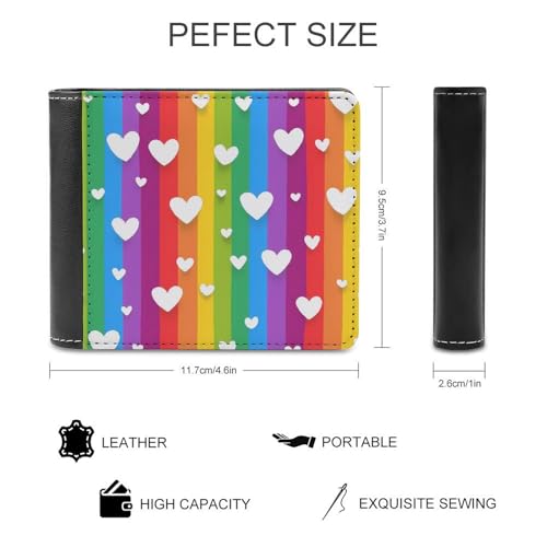 Rainbow Hearts PU Leather Wallet Credit Card Holder Portable Bifold Wallets Coin Purse for Women Men2