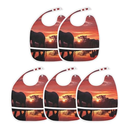 Baby Bibs for Boy and Girls 5 Pack Cotton Adjustable Newborn Bibs for Drooling & Teething, Elephants3