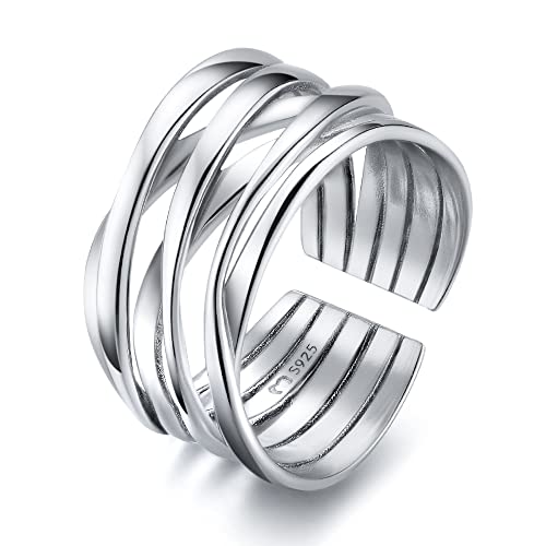 Anillos de Mujer en Plata de Ley Con Líneas Enlazadas - Acabado Plateado o Dorado - Joyería Ideal para Parejas, Regalo para Madres, Amigas