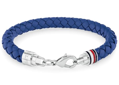 Tommy Hilfiger Men's Jewelry Bracelet, Braided Blue Leather, Lobster Closure, Casual Wear, (Model:2790548)