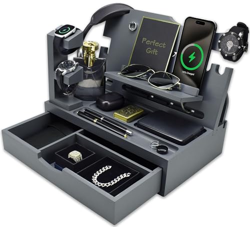 KWYADLUO Nightstand Organizer for Men with Large Drawer Gift for Men, Grey