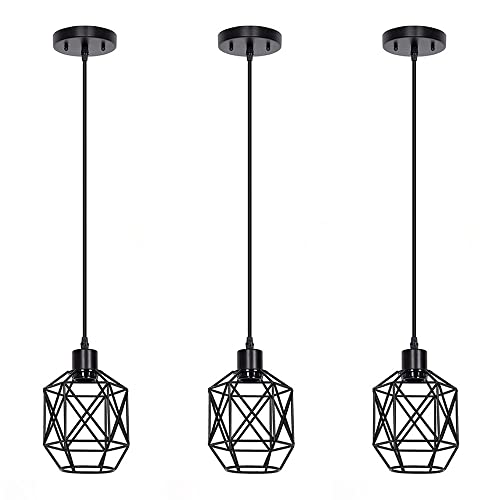 Suspension cage fer américain pour remplacer un plafonnier de cuisine sombre