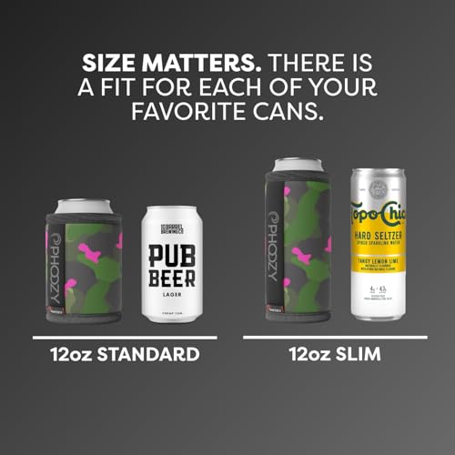 Image of PHOOZY Insulated Can Cooler for Slim 12 oz Cans - Patented Drink Sleeve with NASA-Inspired Technology - Keeps Beer, Soda & Sparkling Water Cold Longer - Lightweight Outdoor Can Holder - Pink Camo