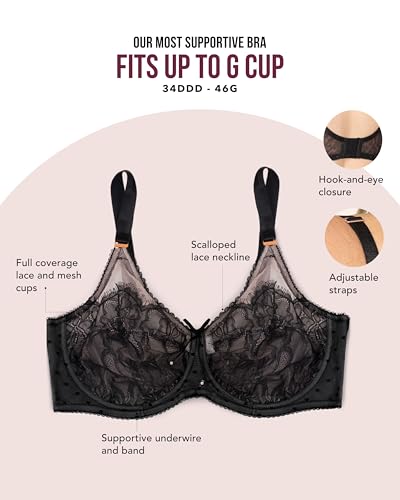 Image of Smart & Sexy Women's Full Coverage Unlined Underwire Bra, Lace & Mesh See Through Bra, Plus Size Lingerie Inspired Retro Bra