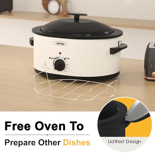 Sunvivi 8-Quart Roaster Oven with Self-Basting Lid, Electric Turkey Roaster Oven with Removable Pan and Rack, Stainless Steel, White by SUNVIVI - Image 3