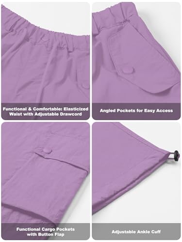 Image of Betusline Girls & Women's High Waist Wide Leg Cargo Pants Y2K Parachute Pants with Pockets and Drawstring 6 Years-Women 2XL