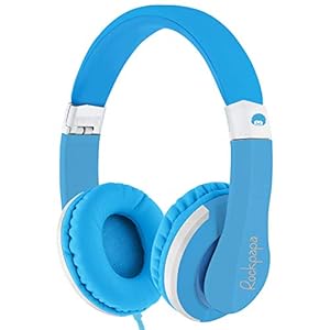 Rockpapa I20 Opvouwbare hoofdtelefoon, hoofdtelefoon met microfoon, voor kinderen, jongens, meisjes, iPad iPod, Samsung Galaxy, Huawei MediaPad, Android tablets, mobiele telefoon, PC blauw