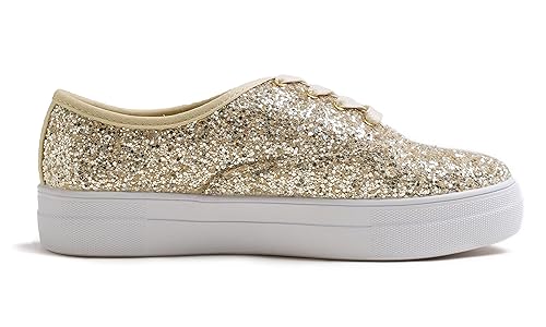 Image of FEVERSOLE Women's Fashion Dress Sneakers Party Bling Casual Flats Embellished Shoes