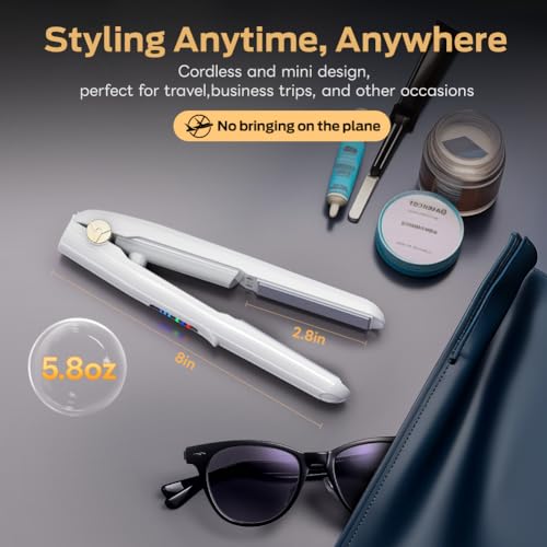 Sglyq Cordless Hair Straightener and Curler 2 in 1 Ceramic Flat Iron Mini Cordless Portable Travel Hot Tools Straight Curl for Women Men USB Rechargeable with Pouch の商品画像 5