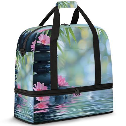 Large Weekender Overnight Bags Flower Japanese Lake Travel Duffel Bag for Women Men Gym Bag With Shoe Compartment Foldie Travel Tote Bag Carry On Personal Item Bag for Travel Gym Sports
