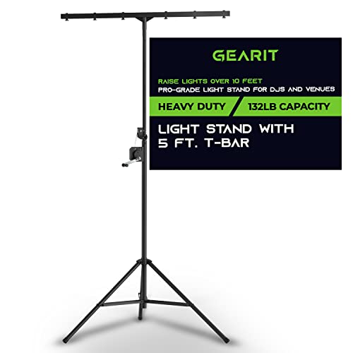 GEARit LED Light Stand With 5 Ft. T-Bar for 6 PAR Lights, Hand Crank, Heavy-Duty Tripod With Metal Joint, Pro-Grade Portable Design for DJ Lighting, Bands, Venues and Stages