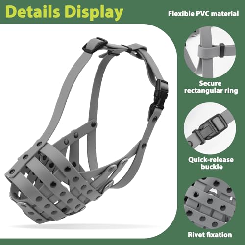 Image of Mayerzon Pitbull Dog Muzzle for Large Medium Dogs Prevent Biting Scavenging | Fits Rottweiler Amstaff Broad-nosed Breed, Sturdy Breathable Basket, Training Walking Use, Allows to Drink | Grey, L