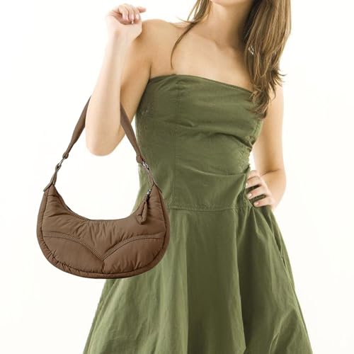 Sac à bandoulière nylon matelassé femme sacoche demi-lune légère pratique