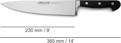 Miniatura 2 de Arcos Cuchillo de chef de acero inoxidable de 9 pulgadas. Cuchillo de cocina profesional multiusos para cortar y limpiar verduras. Mango ergonómico