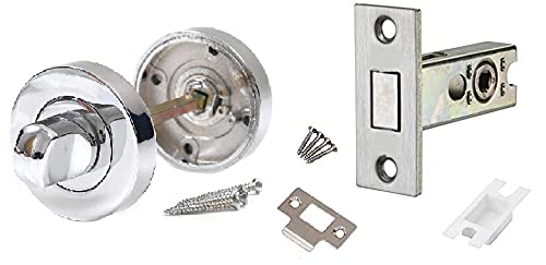 Golden Grace Toilet Door Thumb Twist in Polished Chrome Finish with Dead Bolt Set, Bathroom WC Loo Turn & Release Thumb Turn