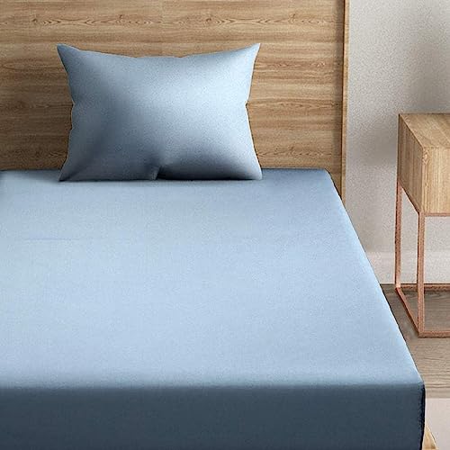 Image of Naksh Coastal Retreat Collection Single Bed Bedsheet Cotton 210 TC Plain, Sky Blue | 1 Bedsheet for Single Bed (54 x 90 Inch) and 1 Pillow Cover