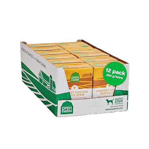 Open Farm Rustic Stews Wet Dog Food, Grain-Free, Complete & Balanced with Human-Grade Ingredients, Humanely-Raised Meat & Bone Broth, Harvest Chicken Recipe, 12.5oz Packs (Case of 12)