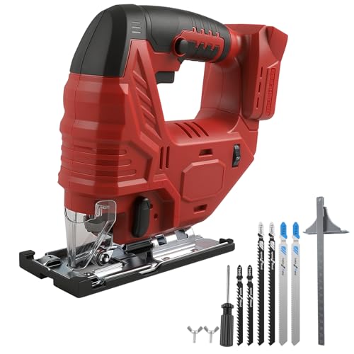 Scie sauteuse sans fil compatible avec batterie Milwaukee 18 V, outil de coupe de scie sauteuse sans balais 400 W 2700 tr/min 45° coupes biseautées pour coupe droite/courbe/cercle (sans batterie)