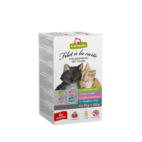 GranataPet Filet à la carte Multipack, Nassfutter für Katzen im Probierpaket, Filet-Stückchen ohne Getreide, Katzenfutter ohne Zuckerzusatz, hoher Fleischanteil, 6 x 85 g