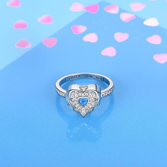 Angel Wing Heart Cremation Ring for Women - 925 Sterling Silver Holds Loved Ones Ashes Rings for Pet Human Ash - Image 3